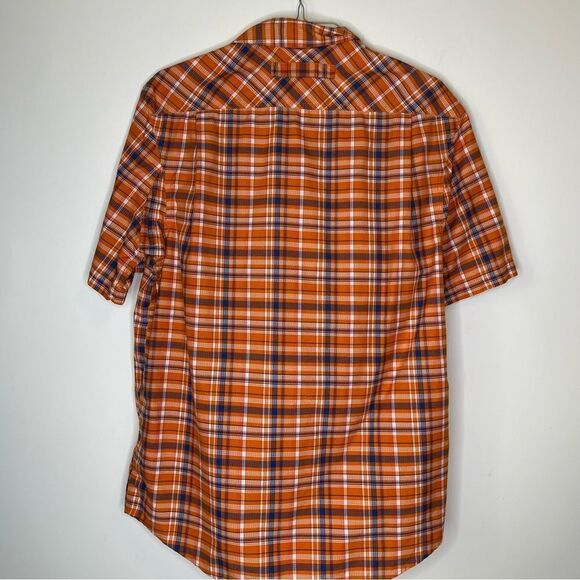 Duluth Trading Company Orange-Blue-White Medium Tall‎ SS Plaid Shirt - Picture 3 of 5